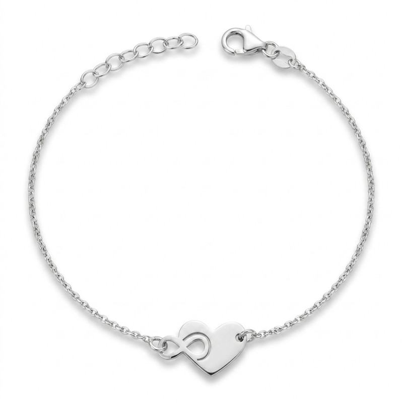 Bransoletka srebro 925 serce infinity rodowana