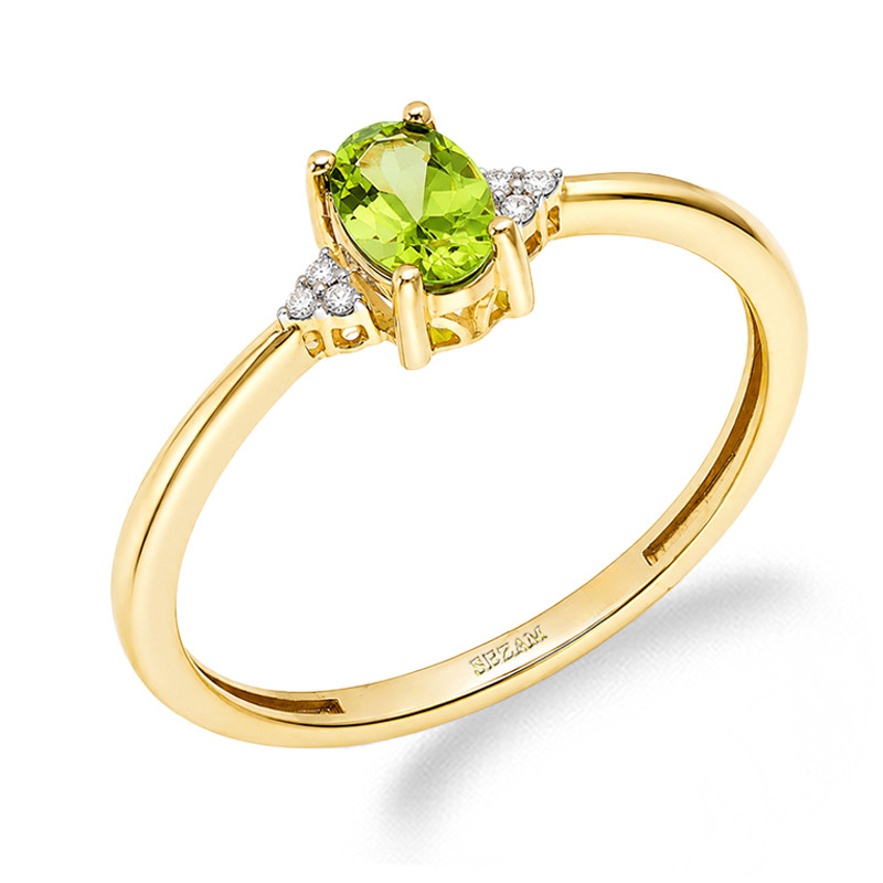 Pierścionek z owalnym peridotem i diamentami – złoto 585