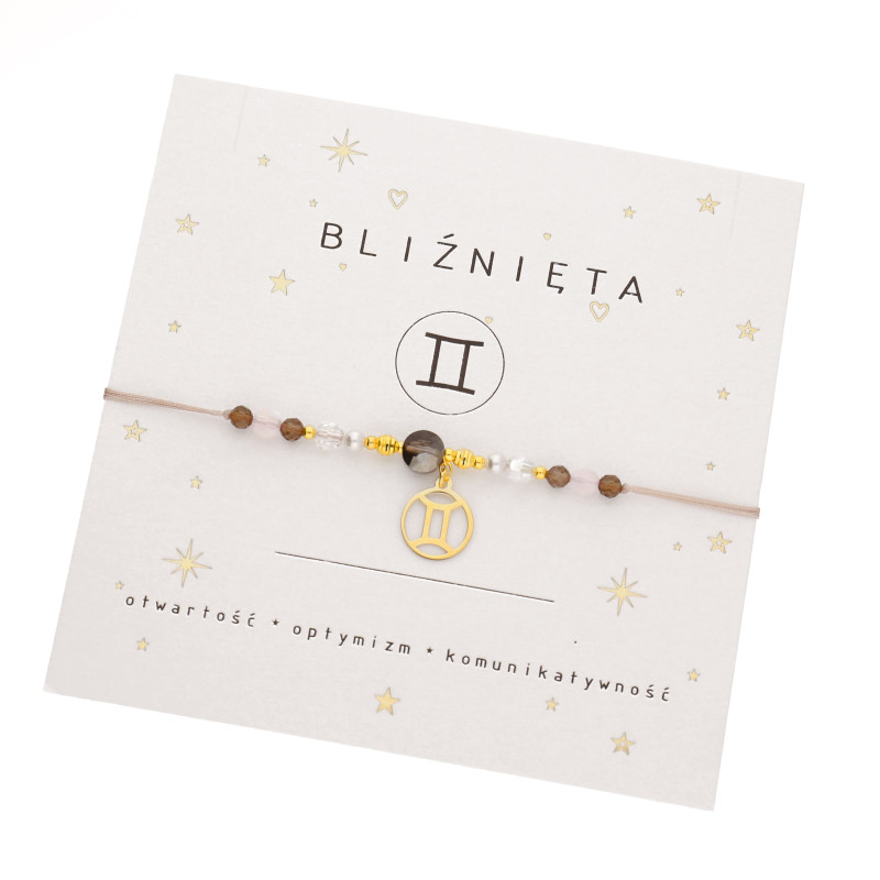 Bransoletka ze znakiem zodiaku Bliźnięta- kwarc dymny, perła, srebro 925