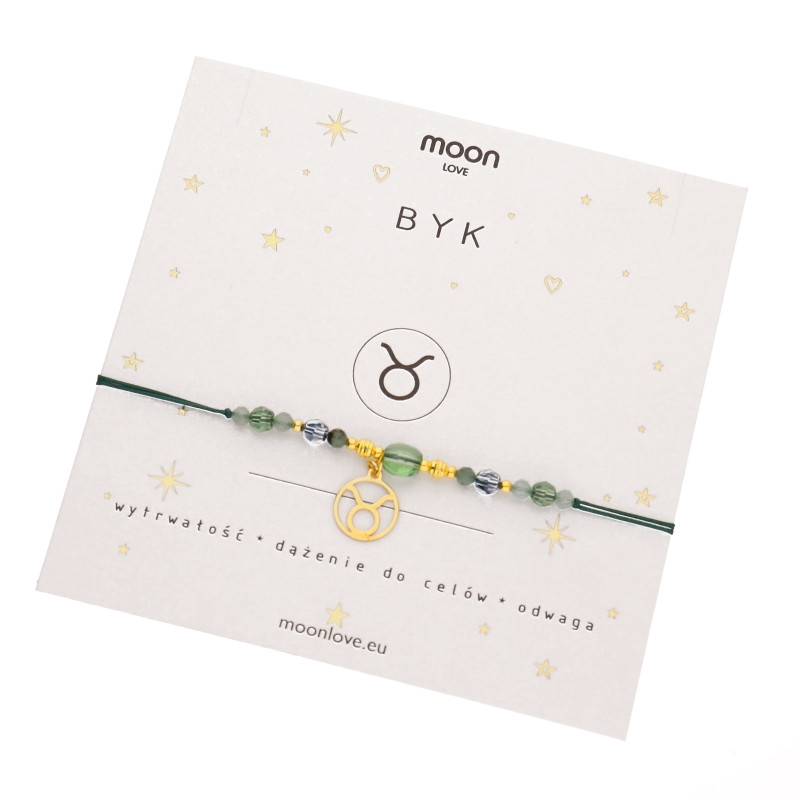 Bransoletka ze znakiem zodiaku Byk- szmaragd, awenturyn, srebro 925