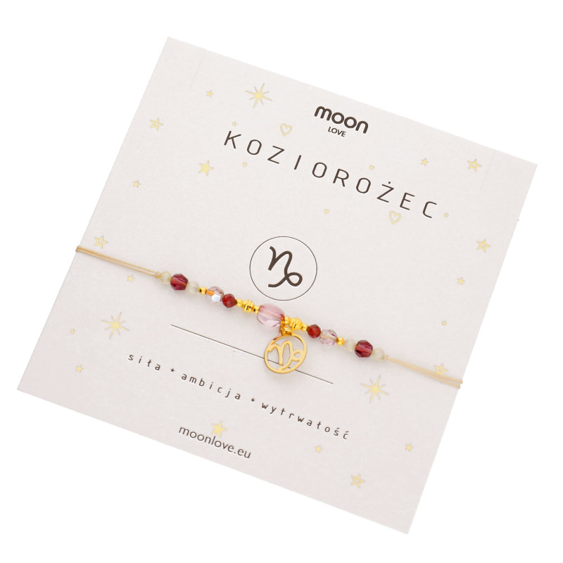Bransoletka ze znakiem zodiaku Koziorożec- granat, cyrkonia, srebro 925