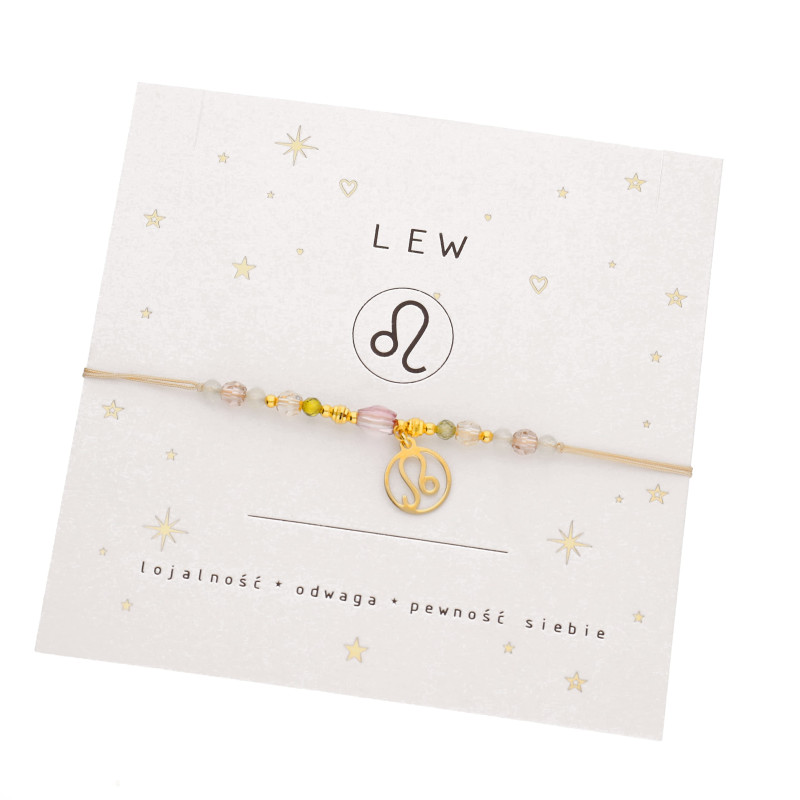 Bransoletka ze znakiem zodiaku Lew- prehnit, cyrkonia, srebro 925
