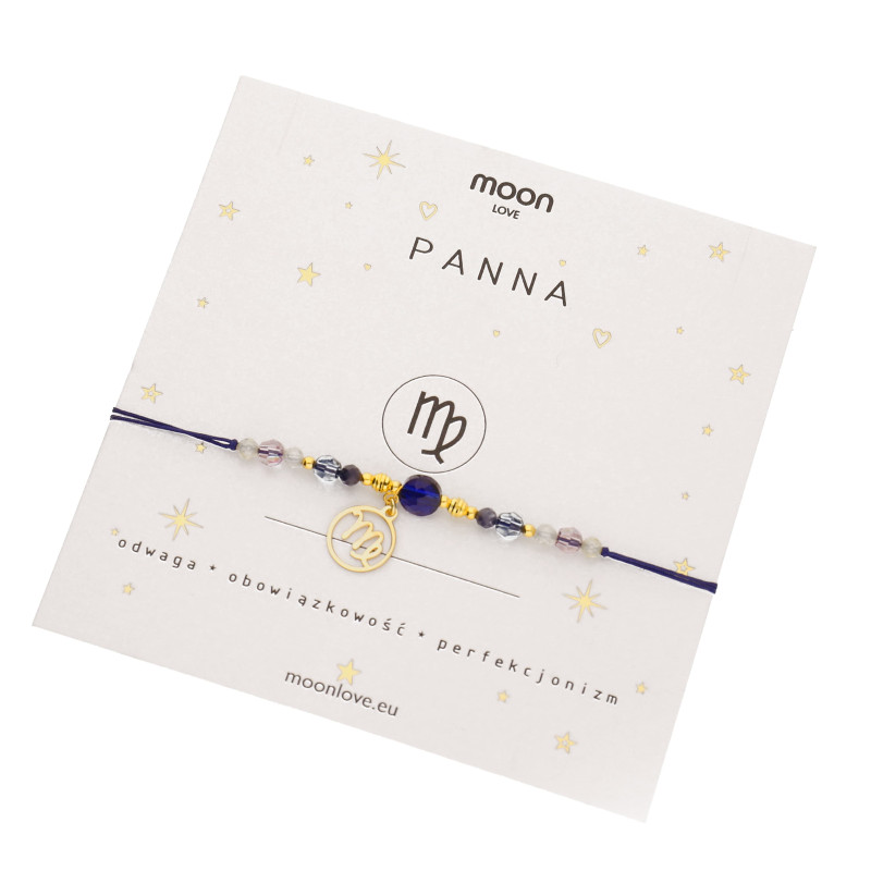 Bransoletka ze znakiem zodiaku Panna- szafir, cyrkonia, srebro 925