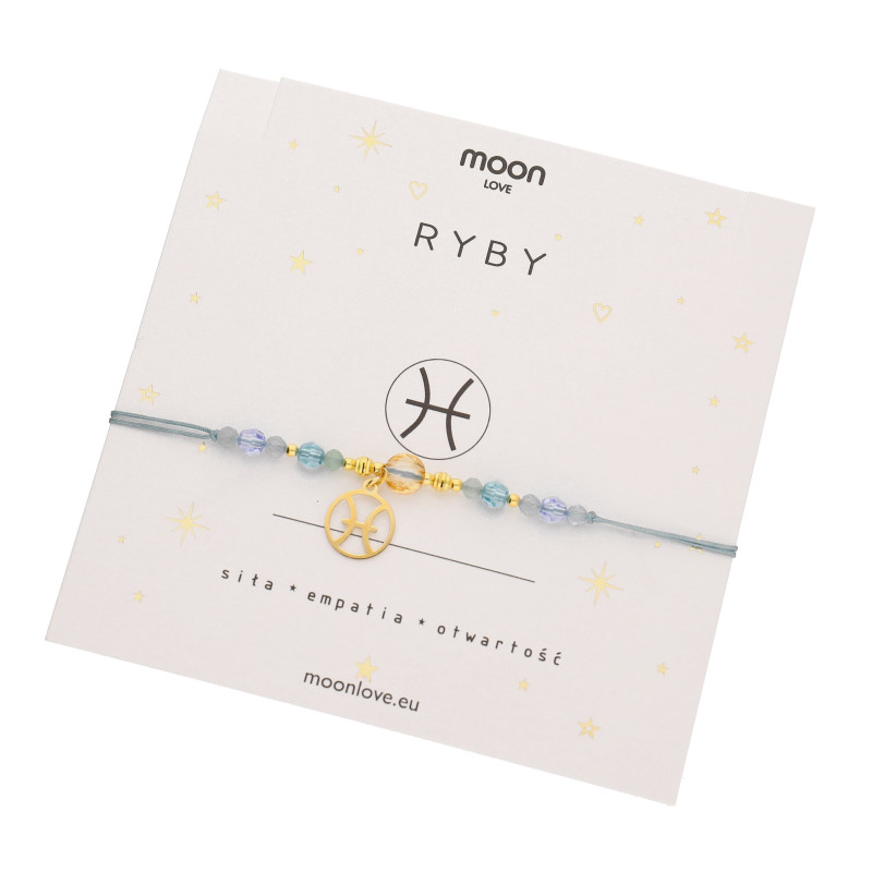 Bransoletka ze znakiem zodiaku Ryby- akwamaryn, awenturyn, srebro 925