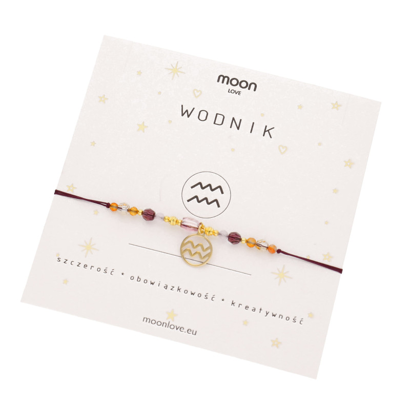 Bransoletka ze znakiem zodiaku Wodnik- ametyst, karneol, srebro 925