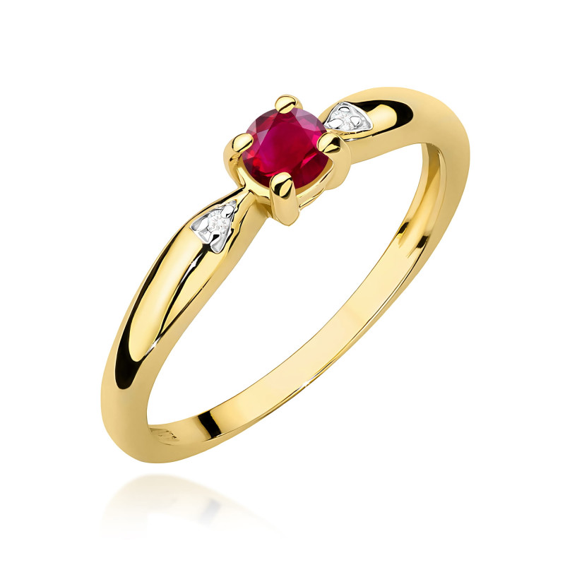 Pierścionek rubin 0,15ct 4łbryl.0,01ct bis BE W-0469 RB okrągły Au 585 BRYL