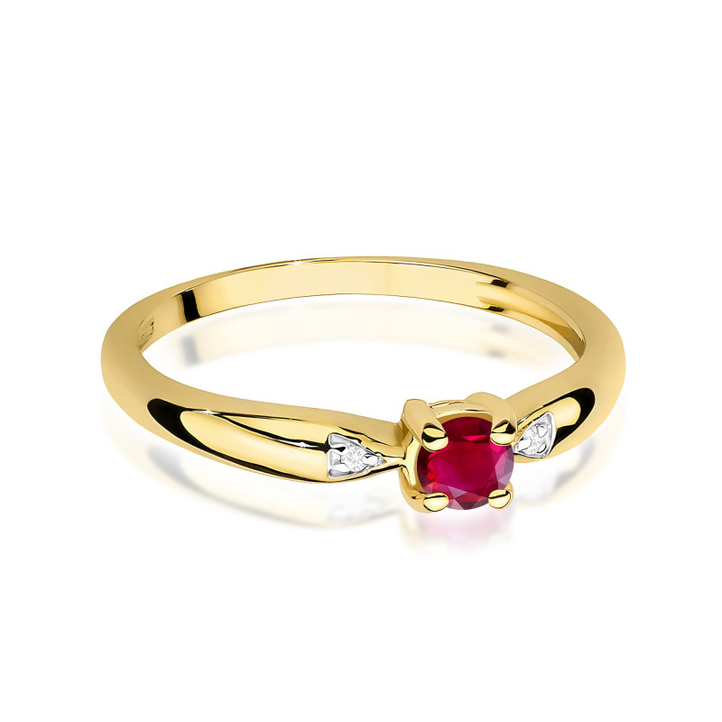 Pierścionek rubin 0,15ct 4łbryl.0,01ct bis BE W-0469 RB okrągły Au 585 BRYL