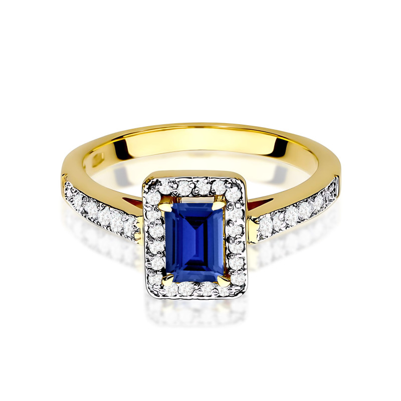 Pierścionek szafir 0,60ctbryl.0,22ct BE W0422 SA prostokąt Markiza Au 585 BRYL