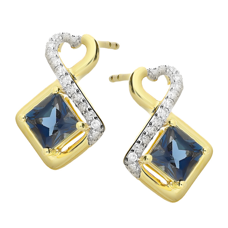 Kolczyki topaz London 4x4-0,32ctbryl-0,0 TK 7742-6478 LBT squareheart sztyf Au 375 BRYL