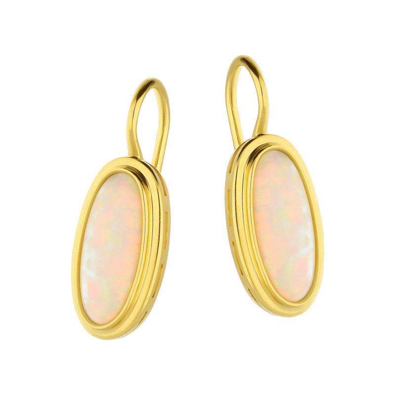 Kolczyki opal biały owal 15x7 gł.opr fas/ OS 96-0231 OPL Au 585