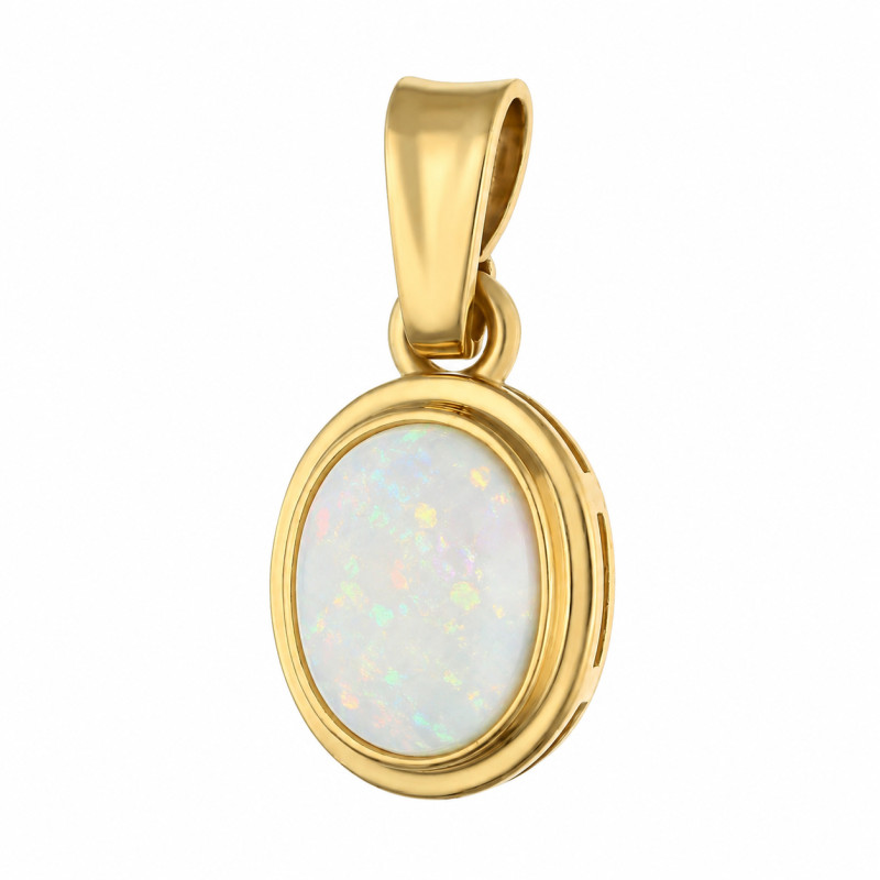 Zawieszka opal biały owal 8x5 gł.oprawa OS 96-0868 OPL Au 585