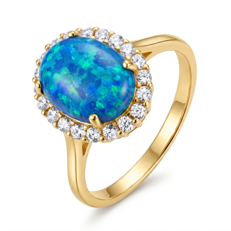 Pierścionek opal nibieski owal 9x7cyr. OS 96-3055 BLU Au 585