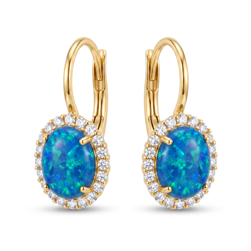 Kolczyki opal nibieski owal 9x7cyr/bigir OS 96-3055 BLU Au 585