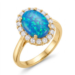 Pierścionek opal niebieski owal 8x6cyr. OS 96-3057 BLU Au 585