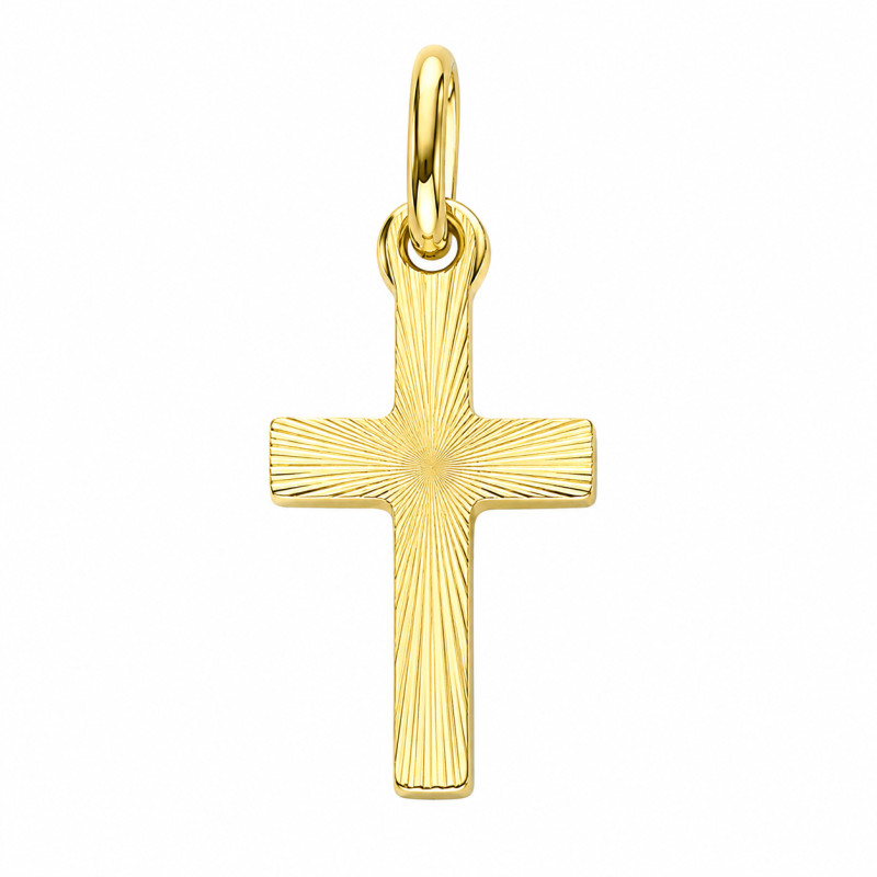 Objevte elegantní oboustranný zlatý křížek z ryzosti 333. Precizní rytina a hladký povrch pro váš styl. Ideální dárek ke křtu.
