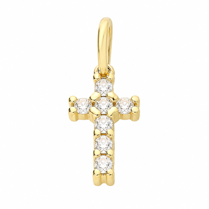 Zlatý křížek s řadou bílých zirkonů CB-024 ryzost 585
