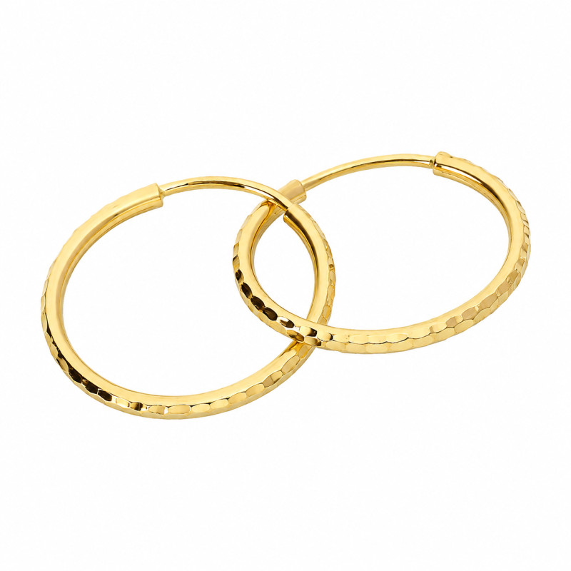 Zlaté náušnice fazetované kruhy kloubové 18 mm ryzost 585