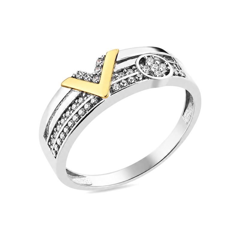 Prsten plíšek V+zirkon+bead/očko PX 1686_AU375 plíšek gold AgAu