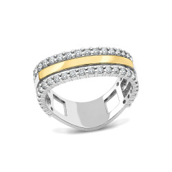 Prsten LINE zirkon x2+plíšek gold vlna PX 179_AU375 plíšek gold AgAu