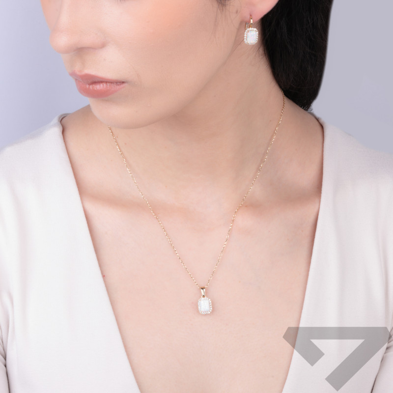 Náušnice opál bílý obdélník+zirkon/big.za OS 96-3133 OPL-BO ryzost 585