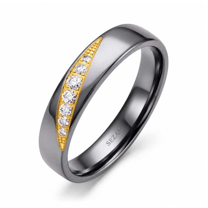 Půlkulatý snubní prsten Tantal & Zlato 585 s diamanty | iSezam.cz