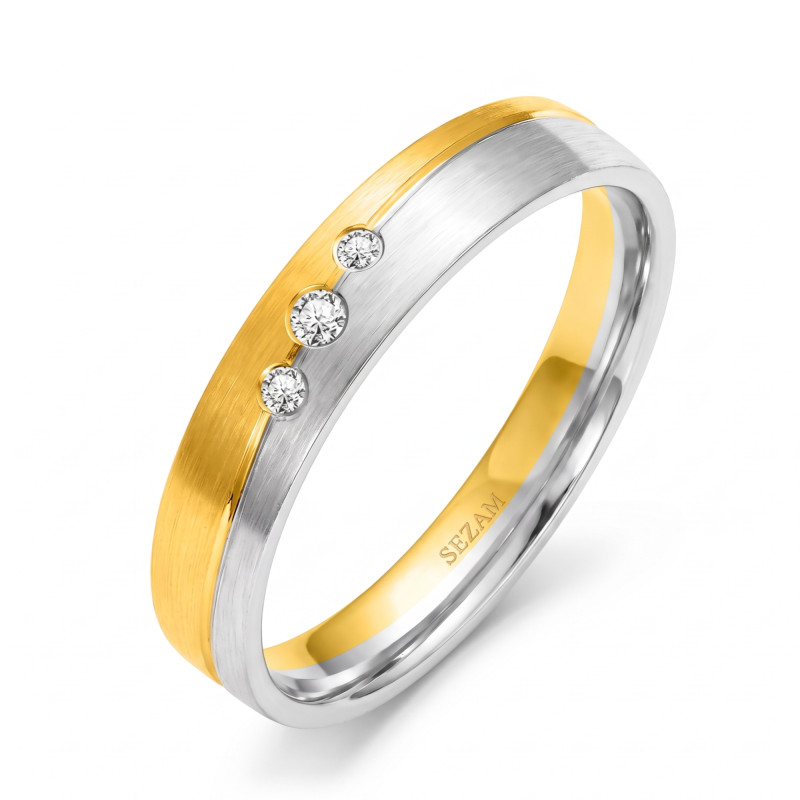 Objevte elegantní dvoubarevné snubní prsteny ze zlata ryzosti 585 s diamanty. Perfektní volba pro váš den. Vlastní výroba s grav