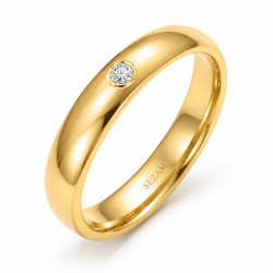 Snubní prsten ze zlata 585, půlkulatý šířka 3 mm s diamantem