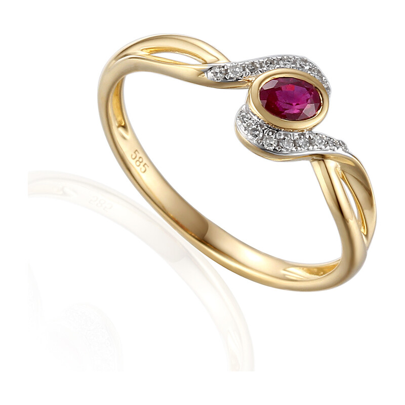 Pierścionek zaręczynowy z diamentami i rubinem nr AW 58015 YW-RU owal twist próba 585