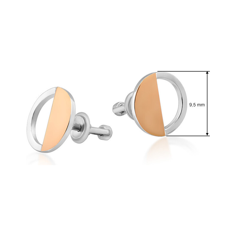 Stříbrné náušnice se zlatým plíškem ve tvaru kruhu 3D č. DC 661_AU375 plíšek rose