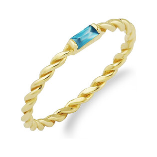 Pierścionek RINGS skręcona szyna z niebieską cyrkonią  PY RYZ0059 próba 375