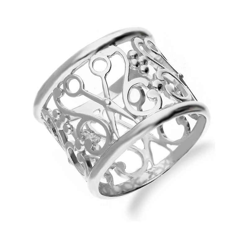 Prsten nůžky+ornament ažur/široký HS576 ryzost 925