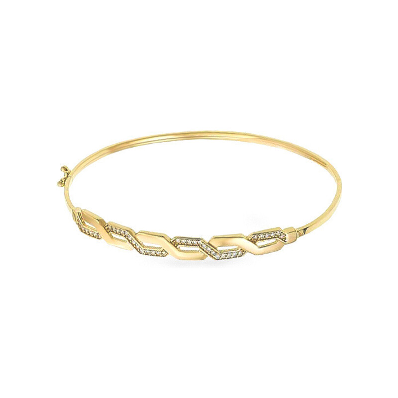 Bransoleta złota bangle przeplatanka z cyrkoniami PY BLZ0933 próba 375