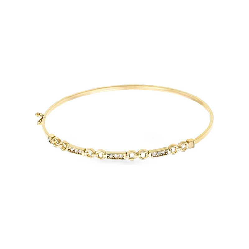 Bransoleta złota bangle prostokąty z cyrkoniami i kółka PY BLZ0944 próba 375