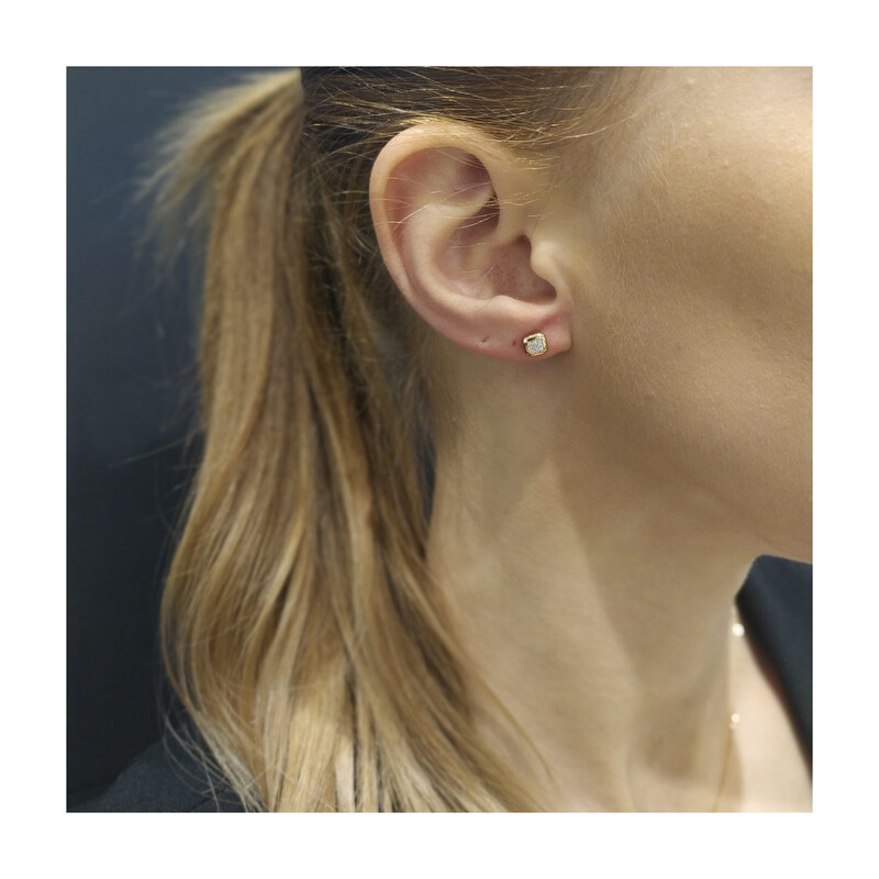 Zlaté náušnice čtverec s bílými diamanty/puzeta AW 79607-08922 Y ryzost 585