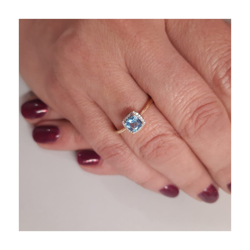 Zlatý prsten s topazem blue a brilianty AW 58266 YW-TO CUSHION ryzost 585